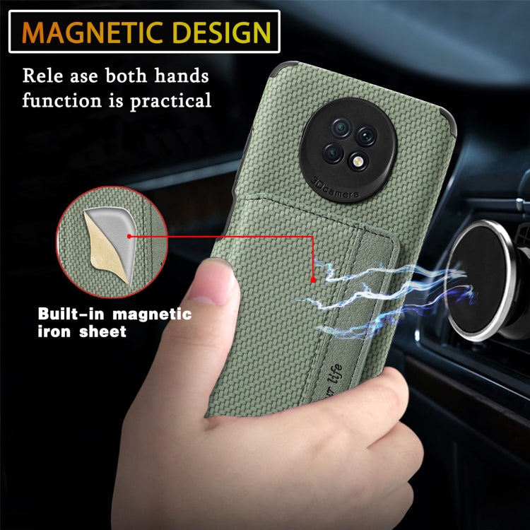 For Xiaomi Redmi Note 9 5G Carbon Fiber Magnetic Card Bag TPU+PU Shockproof Back Cover Case with Holder & Card Slot & Photo Frame