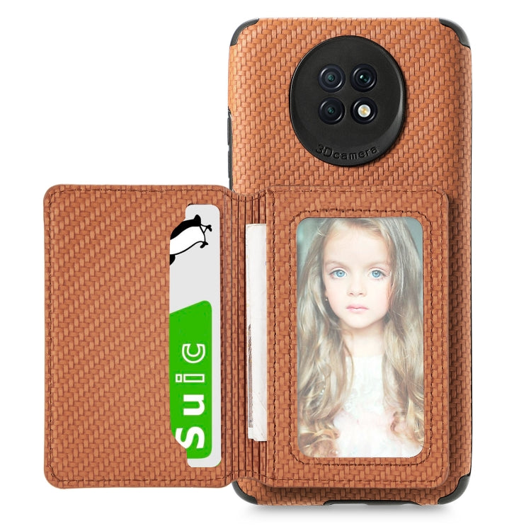 For Xiaomi Redmi Note 9 5G Carbon Fiber Magnetic Card Bag TPU+PU Shockproof Back Cover Case with Holder & Card Slot & Photo Frame