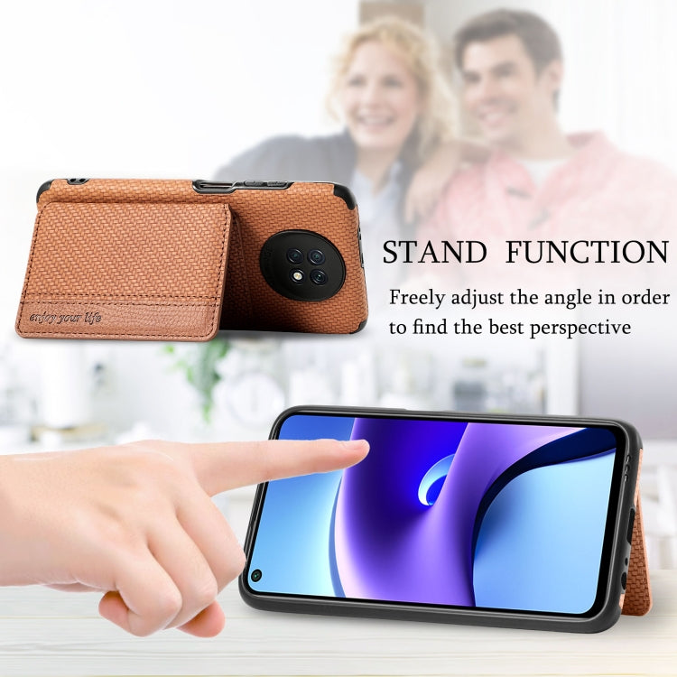 For Xiaomi Redmi Note 9 5G Carbon Fiber Magnetic Card Bag TPU+PU Shockproof Back Cover Case with Holder & Card Slot & Photo Frame