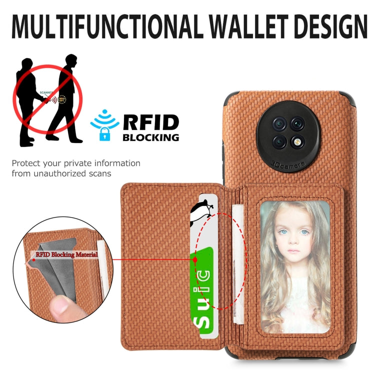 For Xiaomi Redmi Note 9 5G Carbon Fiber Magnetic Card Bag TPU+PU Shockproof Back Cover Case with Holder & Card Slot & Photo Frame