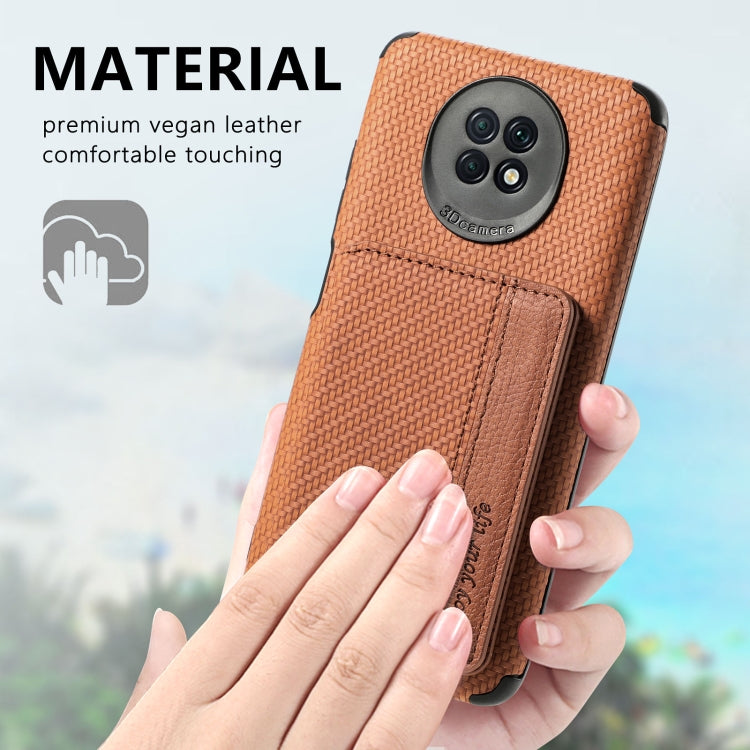 For Xiaomi Redmi Note 9 5G Carbon Fiber Magnetic Card Bag TPU+PU Shockproof Back Cover Case with Holder & Card Slot & Photo Frame
