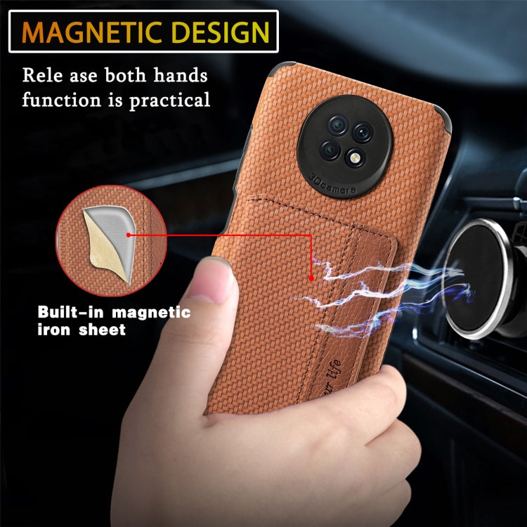 For Xiaomi Redmi Note 9 5G Carbon Fiber Magnetic Card Bag TPU+PU Shockproof Back Cover Case with Holder & Card Slot & Photo Frame