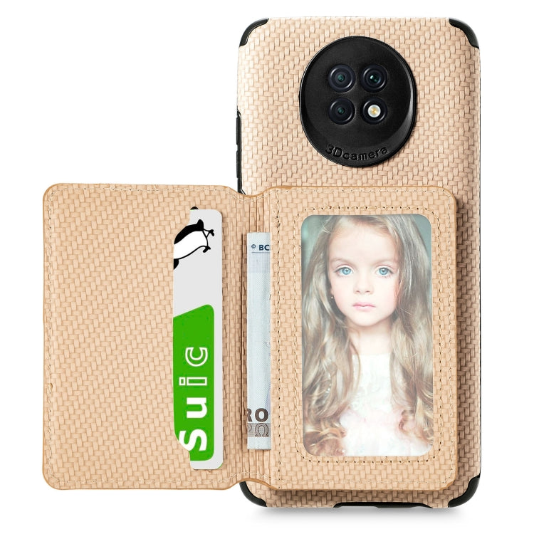 For Xiaomi Redmi Note 9 5G Carbon Fiber Magnetic Card Bag TPU+PU Shockproof Back Cover Case with Holder & Card Slot & Photo Frame