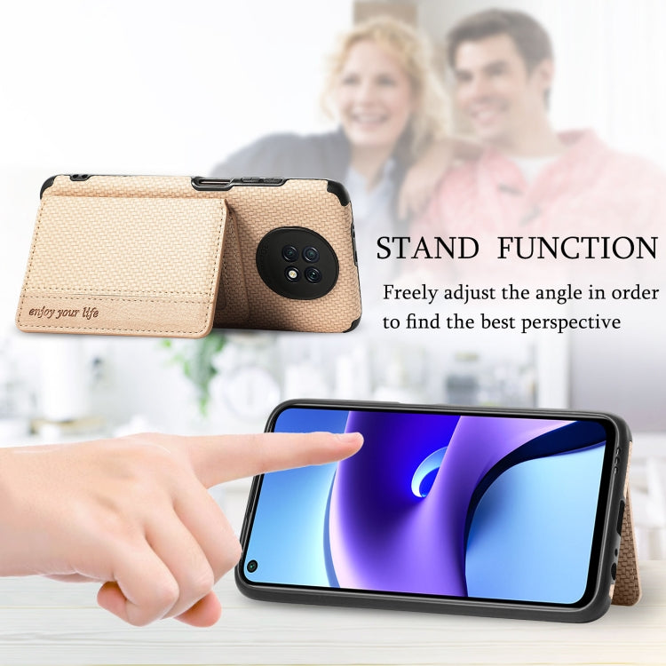 For Xiaomi Redmi Note 9 5G Carbon Fiber Magnetic Card Bag TPU+PU Shockproof Back Cover Case with Holder & Card Slot & Photo Frame