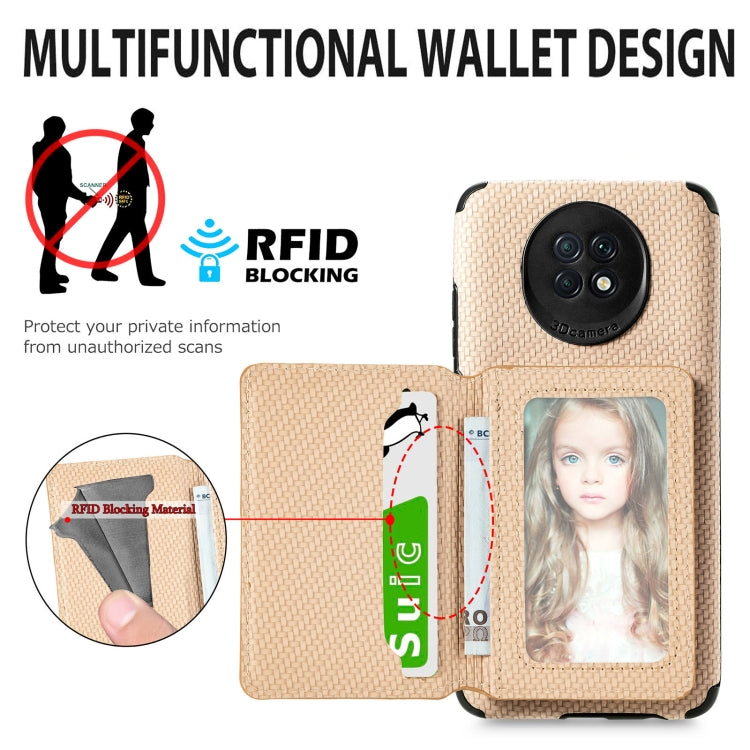 For Xiaomi Redmi Note 9 5G Carbon Fiber Magnetic Card Bag TPU+PU Shockproof Back Cover Case with Holder & Card Slot & Photo Frame