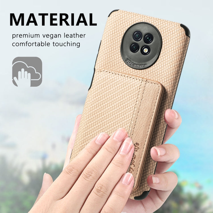 For Xiaomi Redmi Note 9 5G Carbon Fiber Magnetic Card Bag TPU+PU Shockproof Back Cover Case with Holder & Card Slot & Photo Frame