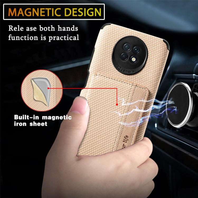 For Xiaomi Redmi Note 9 5G Carbon Fiber Magnetic Card Bag TPU+PU Shockproof Back Cover Case with Holder & Card Slot & Photo Frame