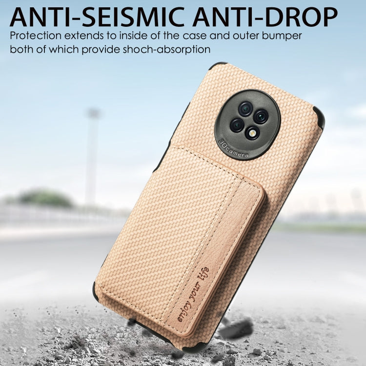 For Xiaomi Redmi Note 9 5G Carbon Fiber Magnetic Card Bag TPU+PU Shockproof Back Cover Case with Holder & Card Slot & Photo Frame