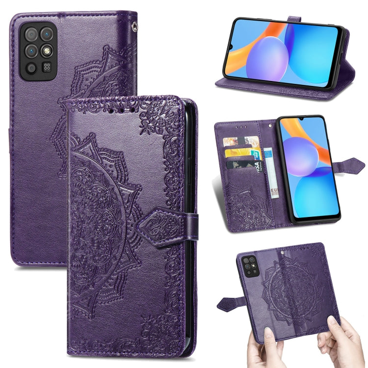 For Honor Play 5T Mandala Flower Embossed Horizontal Flip Leather Case with Bracket / Card Slot / Wallet / Lanyard