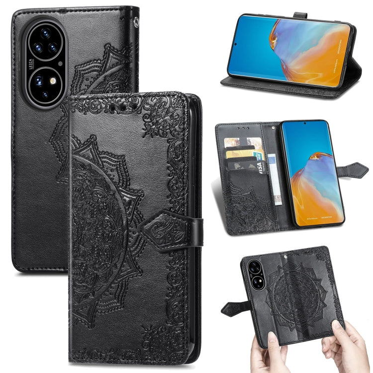 For Huawei P50 Mandala Flower Embossed Horizontal Flip Leather Case with Bracket / Card Slot / Wallet / Lanyard