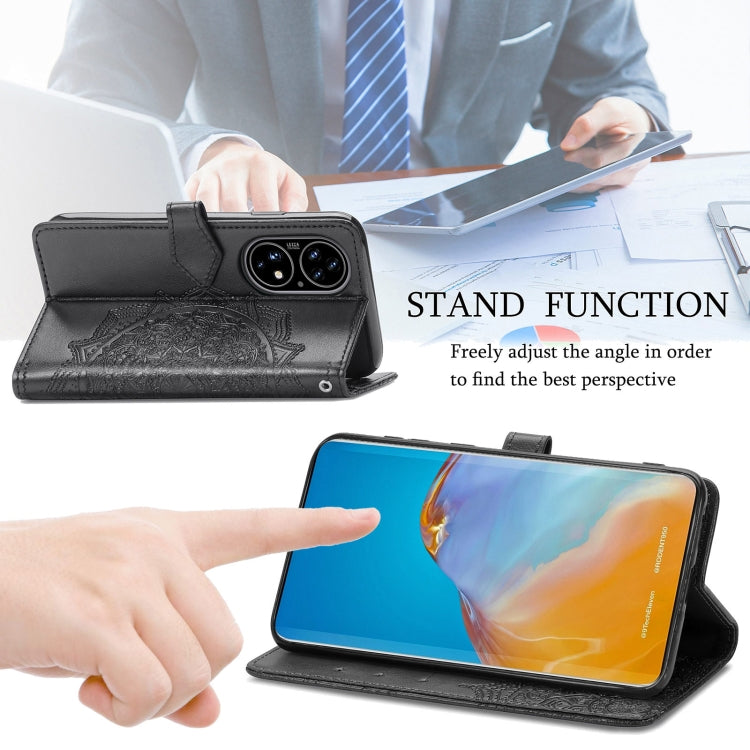 For Huawei P50 Mandala Flower Embossed Horizontal Flip Leather Case with Bracket / Card Slot / Wallet / Lanyard