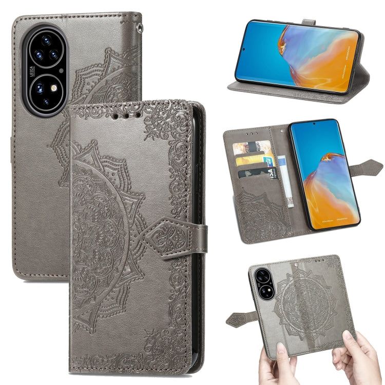 For Huawei P50 Mandala Flower Embossed Horizontal Flip Leather Case with Bracket / Card Slot / Wallet / Lanyard