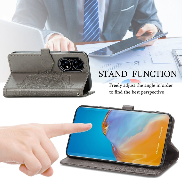 For Huawei P50 Mandala Flower Embossed Horizontal Flip Leather Case with Bracket / Card Slot / Wallet / Lanyard