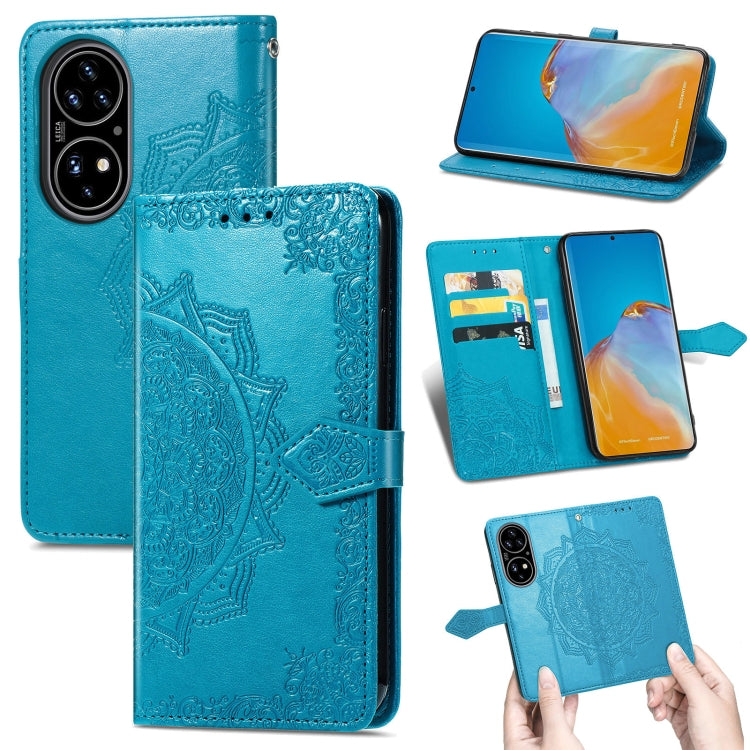 For Huawei P50 Mandala Flower Embossed Horizontal Flip Leather Case with Bracket / Card Slot / Wallet / Lanyard
