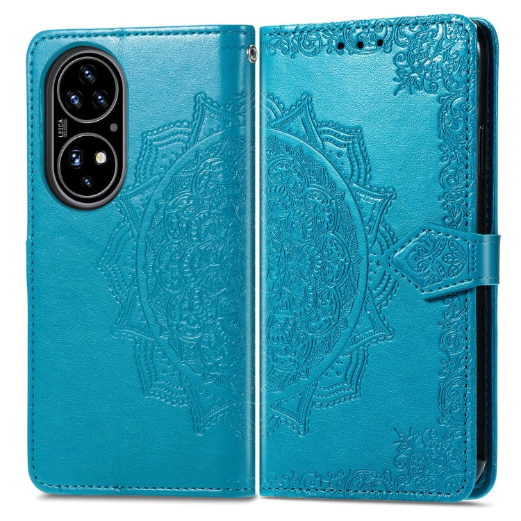 For Huawei P50 Mandala Flower Embossed Horizontal Flip Leather Case with Bracket / Card Slot / Wallet / Lanyard