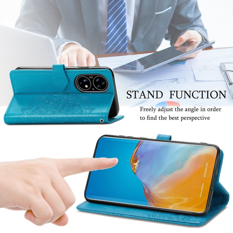 For Huawei P50 Mandala Flower Embossed Horizontal Flip Leather Case with Bracket / Card Slot / Wallet / Lanyard