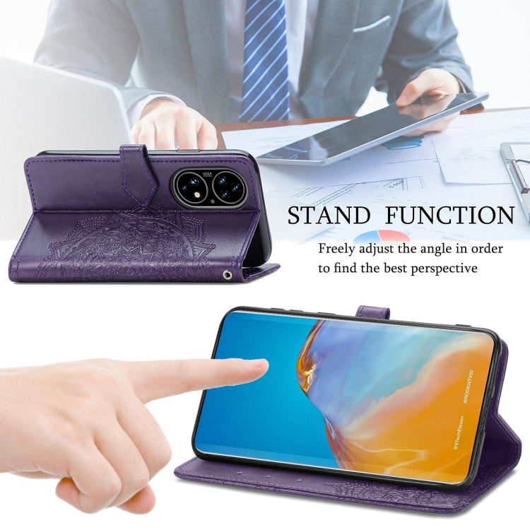 For Huawei P50 Mandala Flower Embossed Horizontal Flip Leather Case with Bracket / Card Slot / Wallet / Lanyard