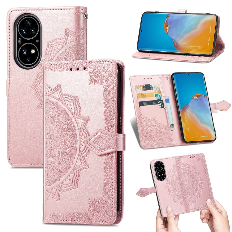 For Huawei P50 Mandala Flower Embossed Horizontal Flip Leather Case with Bracket / Card Slot / Wallet / Lanyard