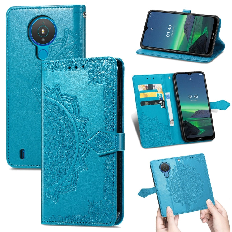 For Nokia 1.4 Mandala Flower Embossed Horizontal Flip Leather Case with Bracket / Card Slot / Wallet / Lanyard