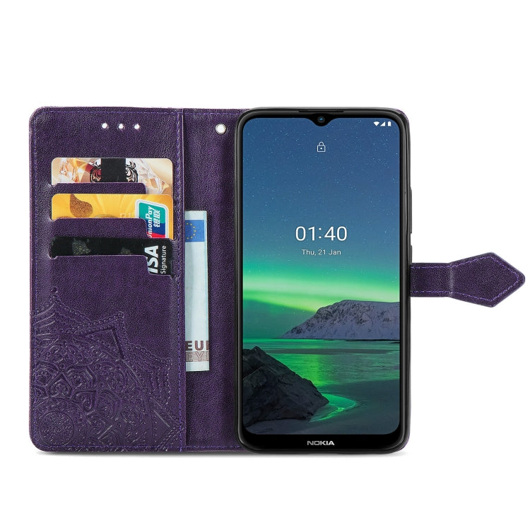 For Nokia 1.4 Mandala Flower Embossed Horizontal Flip Leather Case with Bracket / Card Slot / Wallet / Lanyard
