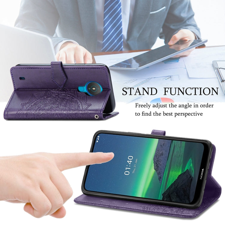 For Nokia 1.4 Mandala Flower Embossed Horizontal Flip Leather Case with Bracket / Card Slot / Wallet / Lanyard