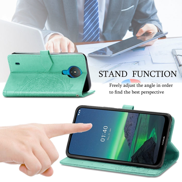 For Nokia 1.4 Mandala Flower Embossed Horizontal Flip Leather Case with Bracket / Card Slot / Wallet / Lanyard
