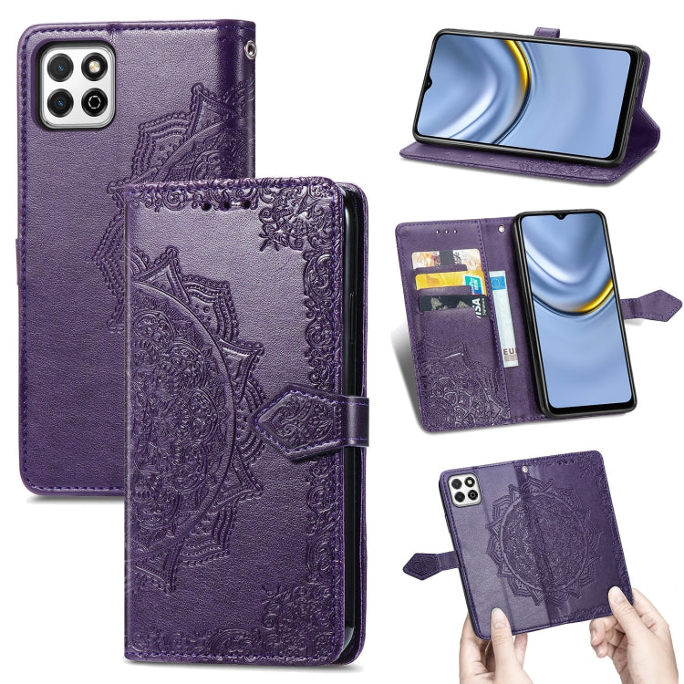 For Huawei Enjoy 20 5G Mandala Flower Embossed Horizontal Flip Leather Case with Bracket / Card Slot / Wallet / Lanyard