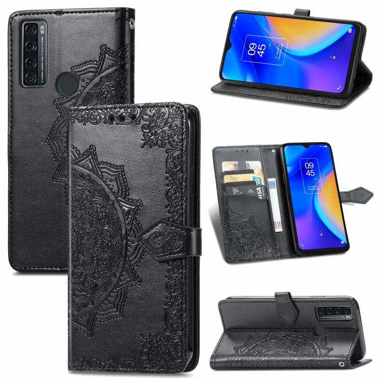 For TCL 20 SE Mandala Flower Embossed Horizontal Flip Leather Case with Bracket / Card Slot / Wallet / Lanyard