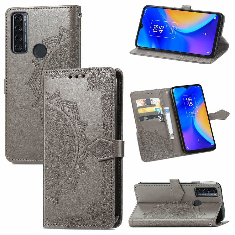 For TCL 20 SE Mandala Flower Embossed Horizontal Flip Leather Case with Bracket / Card Slot / Wallet / Lanyard