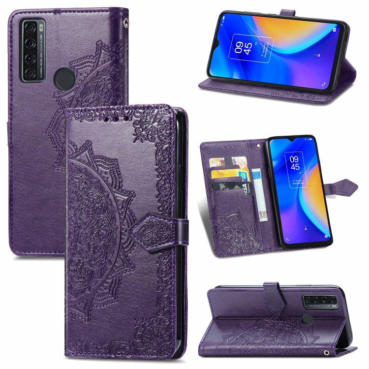 For TCL 20 SE Mandala Flower Embossed Horizontal Flip Leather Case with Bracket / Card Slot / Wallet / Lanyard