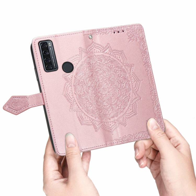 For TCL 20 SE Mandala Flower Embossed Horizontal Flip Leather Case with Bracket / Card Slot / Wallet / Lanyard