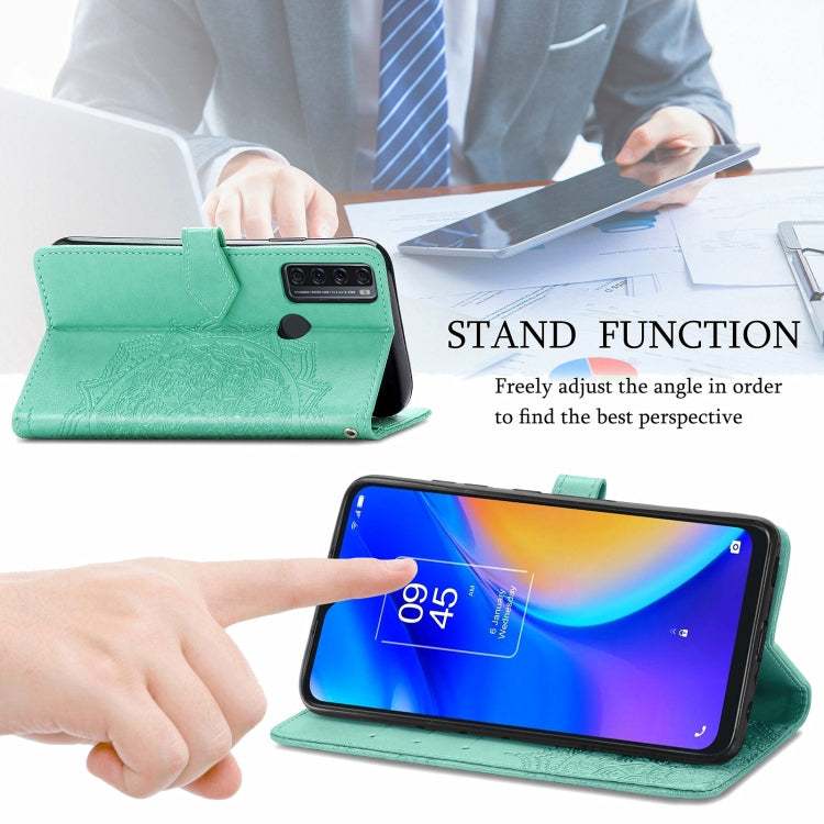 For TCL 20 SE Mandala Flower Embossed Horizontal Flip Leather Case with Bracket / Card Slot / Wallet / Lanyard