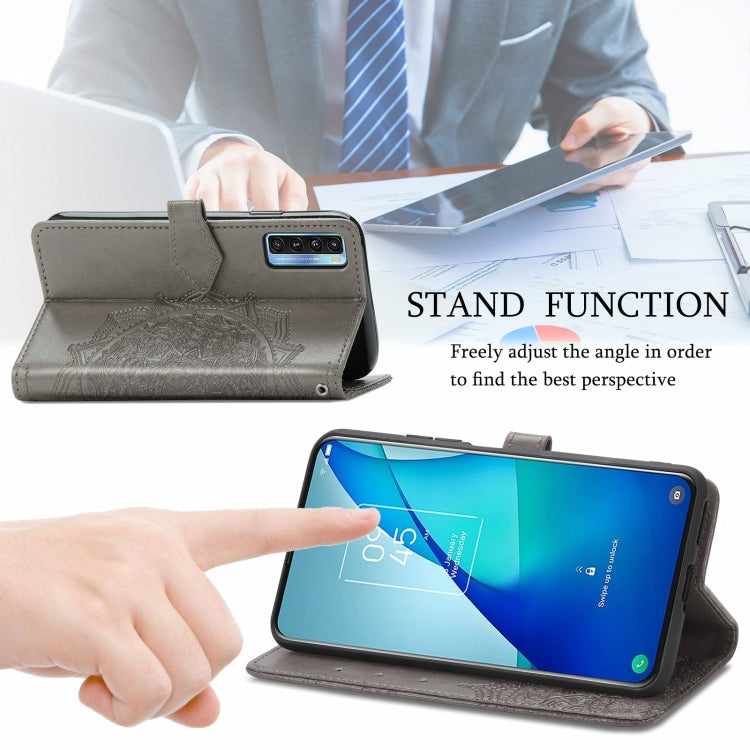 For TCL 20S Mandala Flower Embossed Horizontal Flip Leather Case with Bracket / Card Slot / Wallet / Lanyard