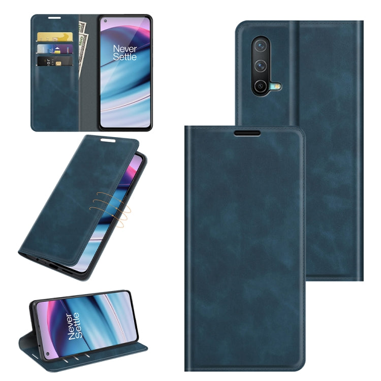 For OnePlus Nord CE 5G Retro-skin Business Magnetic Suction Leather Case with Holder & Card Slots & Wallet