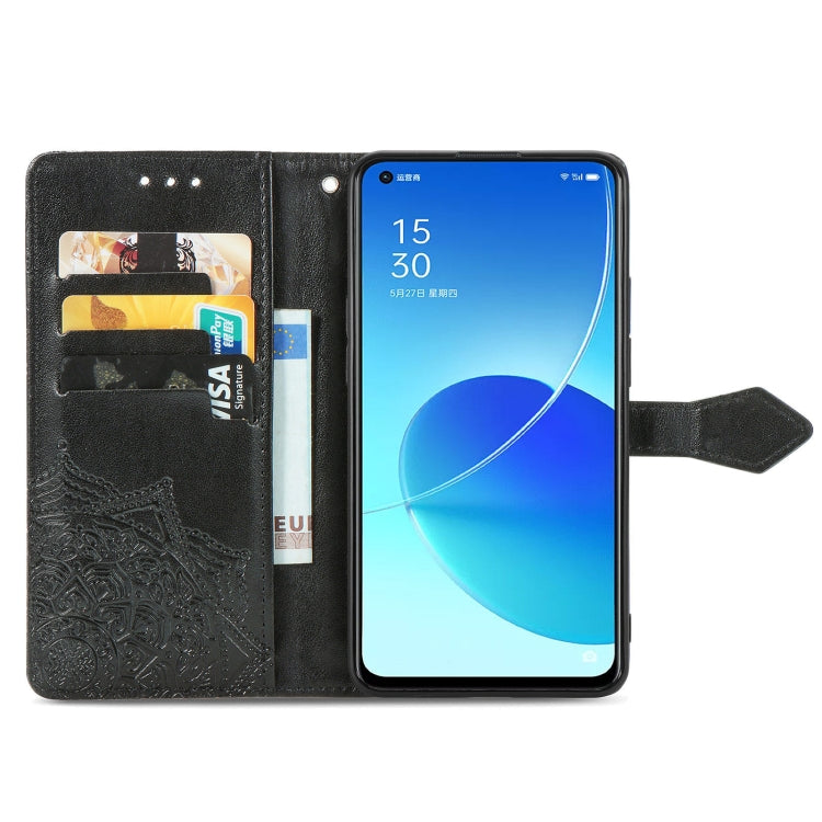For OPPO Reno6 5G Mandala Flower Embossed Horizontal Flip Leather Case with Holder & Three Card Slots & Wallet & Lanyard