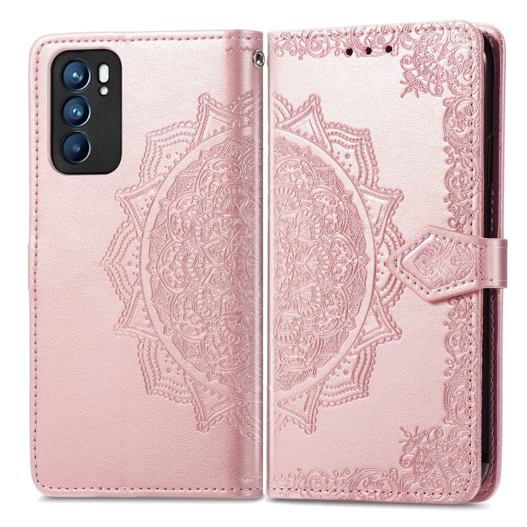 For OPPO Reno6 5G Mandala Flower Embossed Horizontal Flip Leather Case with Holder & Three Card Slots & Wallet & Lanyard