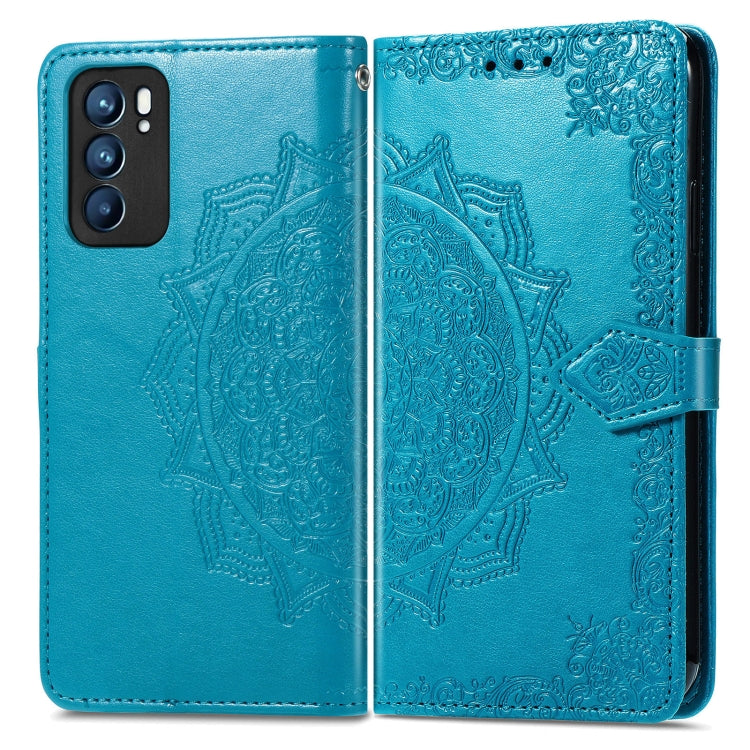 For OPPO Reno6 5G Mandala Flower Embossed Horizontal Flip Leather Case with Holder & Three Card Slots & Wallet & Lanyard