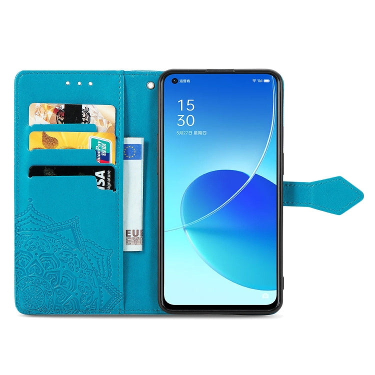 For OPPO Reno6 5G Mandala Flower Embossed Horizontal Flip Leather Case with Holder & Three Card Slots & Wallet & Lanyard