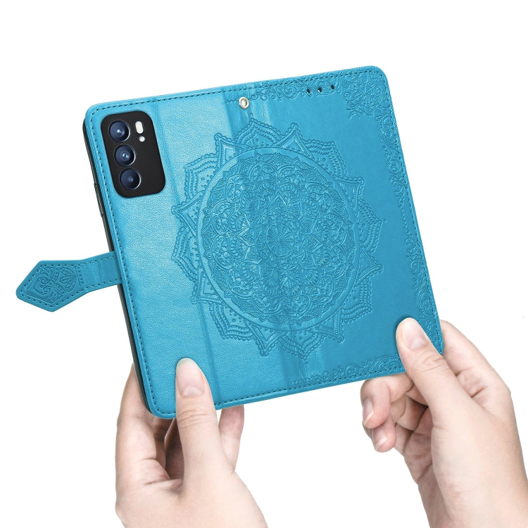 For OPPO Reno6 5G Mandala Flower Embossed Horizontal Flip Leather Case with Holder & Three Card Slots & Wallet & Lanyard