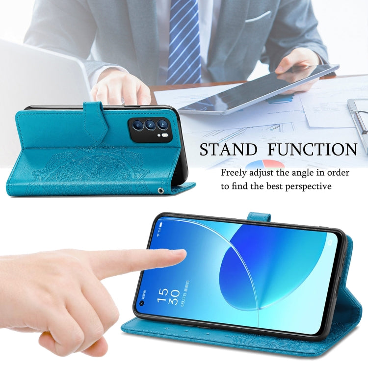 For OPPO Reno6 5G Mandala Flower Embossed Horizontal Flip Leather Case with Holder & Three Card Slots & Wallet & Lanyard