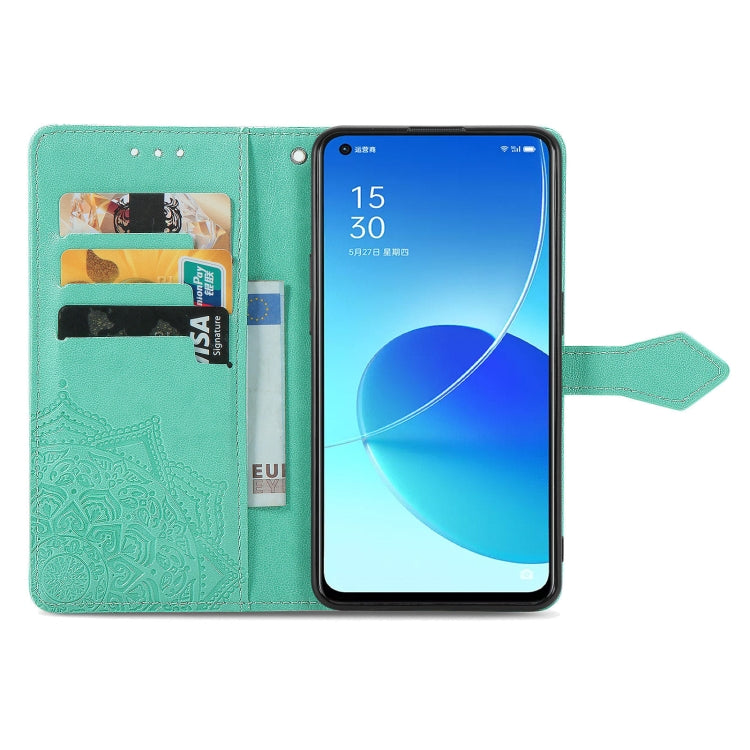 For OPPO Reno6 5G Mandala Flower Embossed Horizontal Flip Leather Case with Holder & Three Card Slots & Wallet & Lanyard