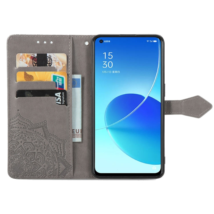 For OPPO Reno6 5G Mandala Flower Embossed Horizontal Flip Leather Case with Holder & Three Card Slots & Wallet & Lanyard