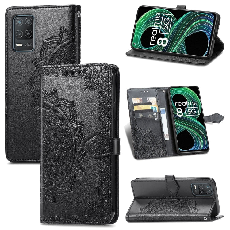 For OPPO Realme 8 5G Mandala Flower Embossed Horizontal Flip Leather Case with Holder & Three Card Slots & Wallet & Lanyard