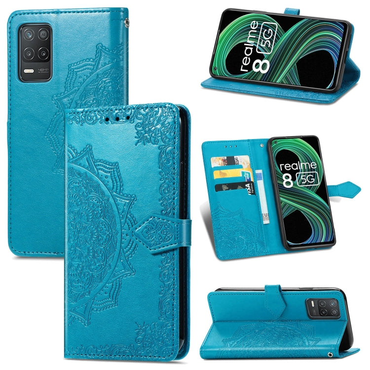 For OPPO Realme 8 5G Mandala Flower Embossed Horizontal Flip Leather Case with Holder & Three Card Slots & Wallet & Lanyard