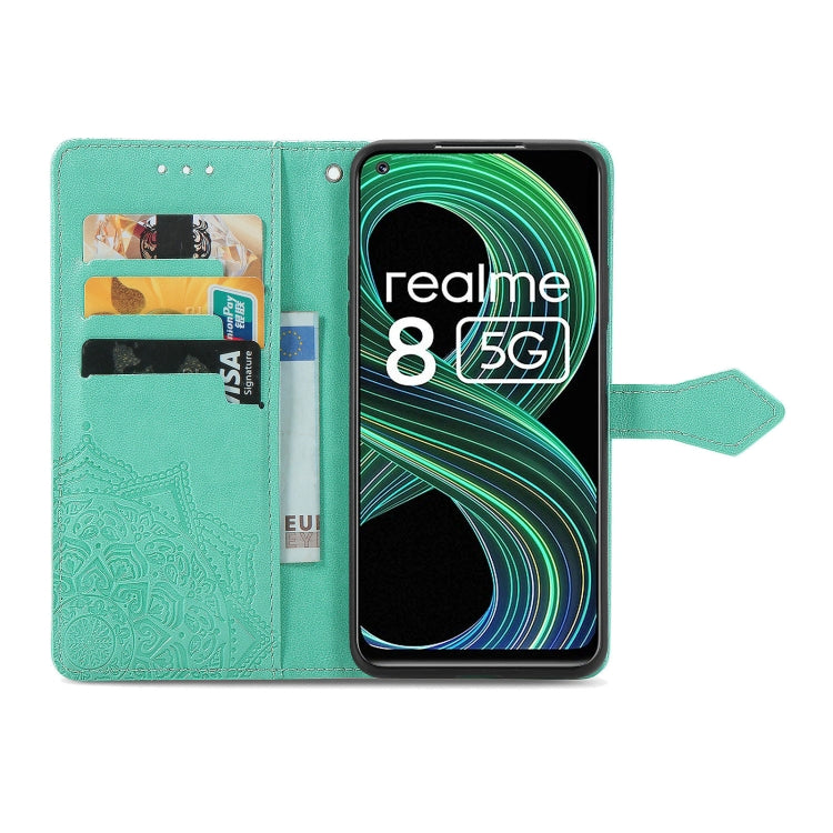 For OPPO Realme 8 5G Mandala Flower Embossed Horizontal Flip Leather Case with Holder & Three Card Slots & Wallet & Lanyard