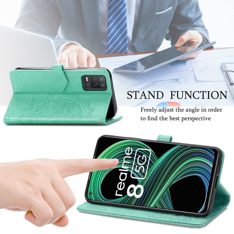 For OPPO Realme 8 5G Mandala Flower Embossed Horizontal Flip Leather Case with Holder & Three Card Slots & Wallet & Lanyard