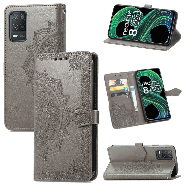 For OPPO Realme 8 5G Mandala Flower Embossed Horizontal Flip Leather Case with Holder & Three Card Slots & Wallet & Lanyard