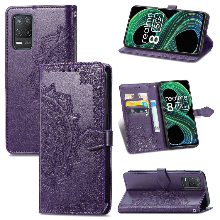 For OPPO Realme 8 5G Mandala Flower Embossed Horizontal Flip Leather Case with Holder & Three Card Slots & Wallet & Lanyard
