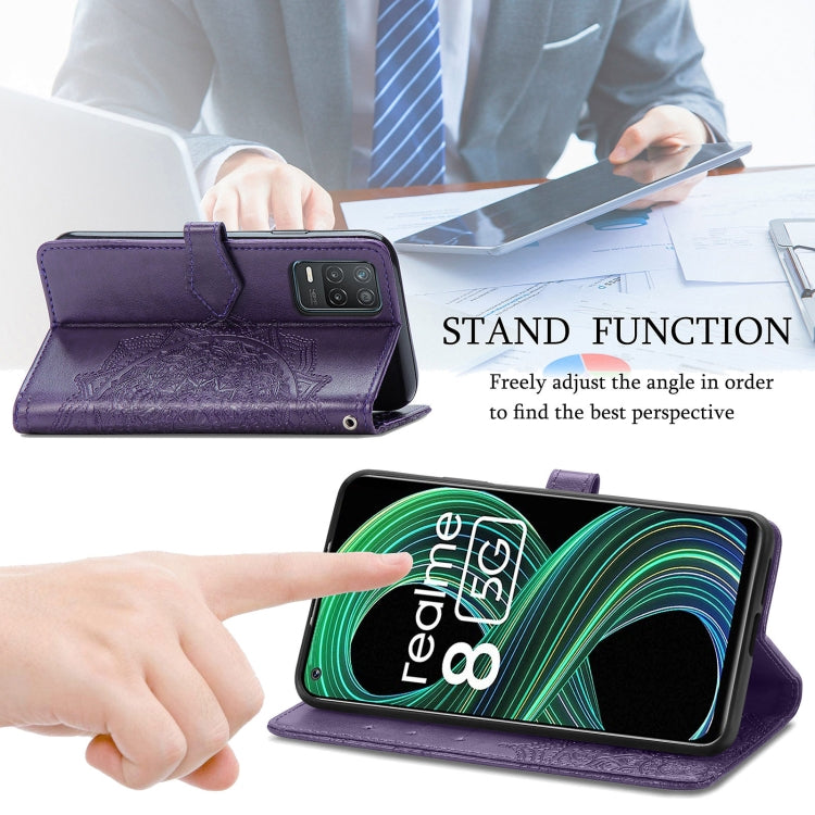 For OPPO Realme 8 5G Mandala Flower Embossed Horizontal Flip Leather Case with Holder & Three Card Slots & Wallet & Lanyard