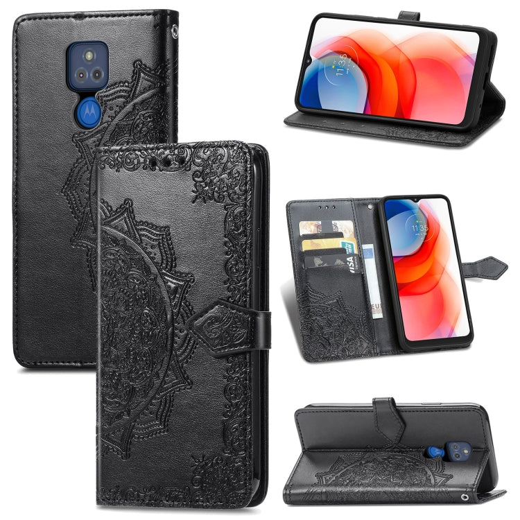 For Motorola Moto G Play 2021 Mandala Flower Embossed Horizontal Flip Leather Case with Holder & Three Card Slots & Wallet & Lanyard